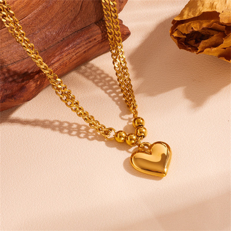 Multilayer Heart Pendant Chain - Demifine 18KT Gold Plated