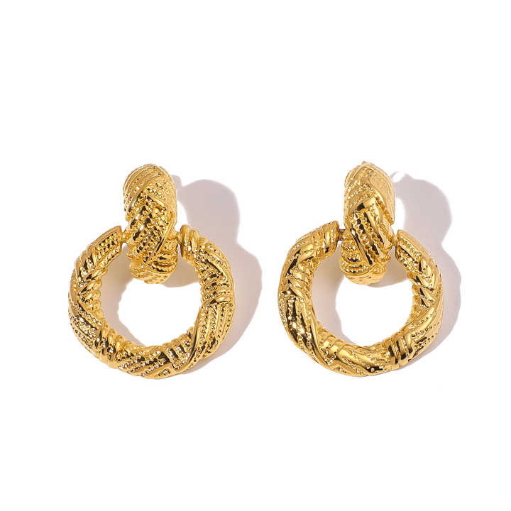 European Style Textured hoop Earring - Demifine 18KT Gold Plated