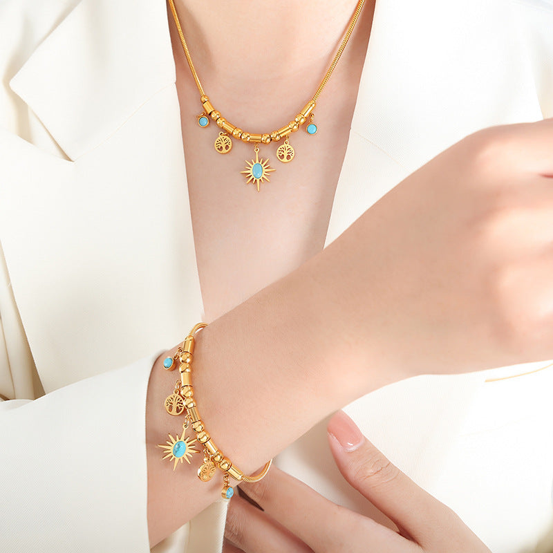 Tree of Life Turquoise Bracelet -18KT Gold Plated