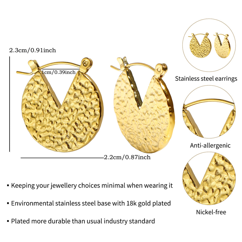 Textured Round Hoop Earrings - Demifine 18KT Gold Plated
