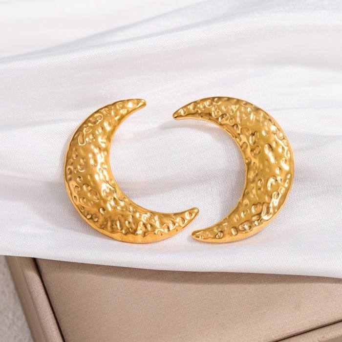 Textured Moon Statement Stud Earring - Demifine 18KT Gold Plated