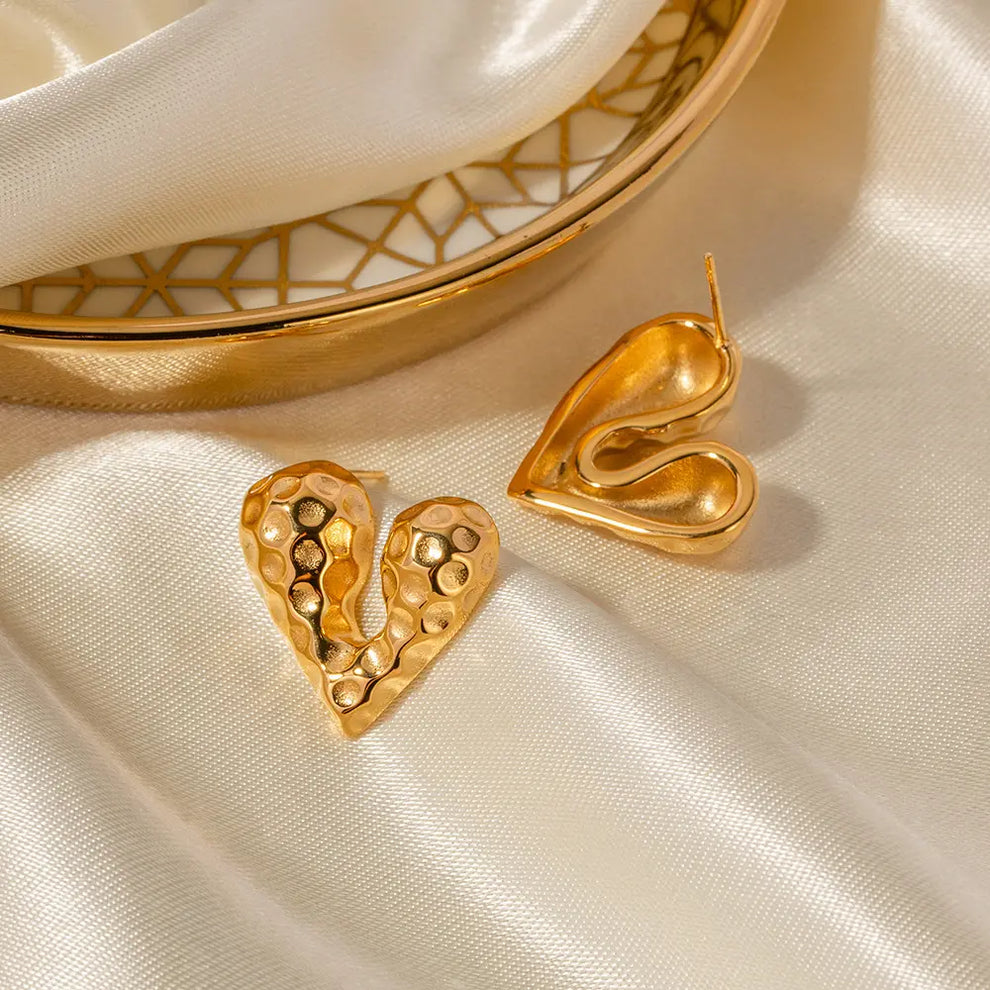 Hammered Heart Statement Earring - Demifine 18KT Gold Plated