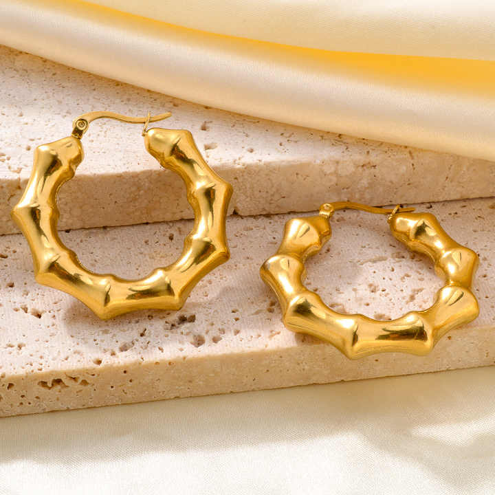 bamboo round hoop Earring - Demifine 18KT Gold Plated