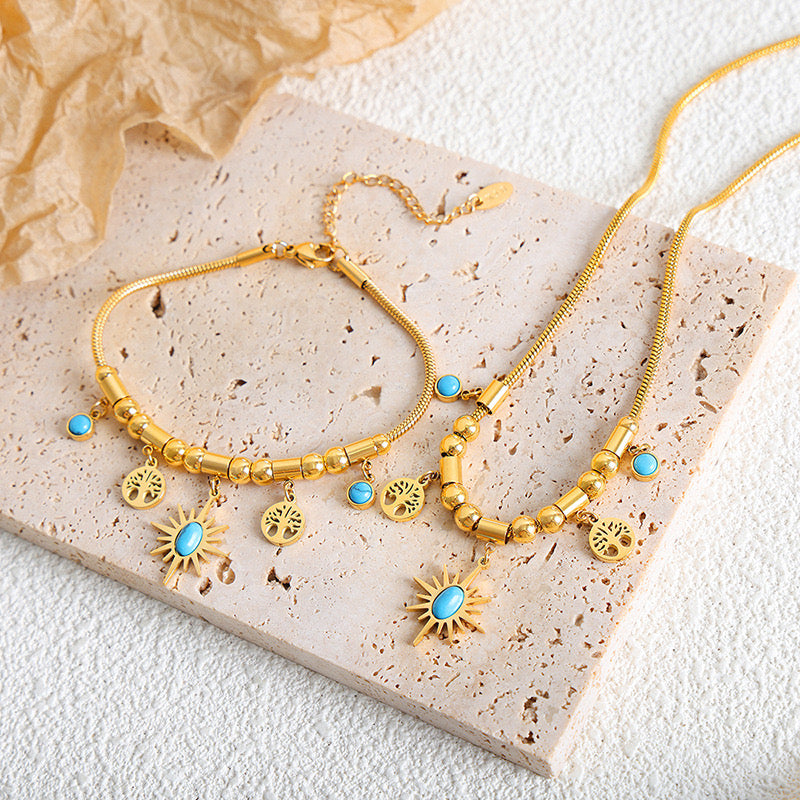 Tree of Life Turquoise Bracelet -18KT Gold Plated