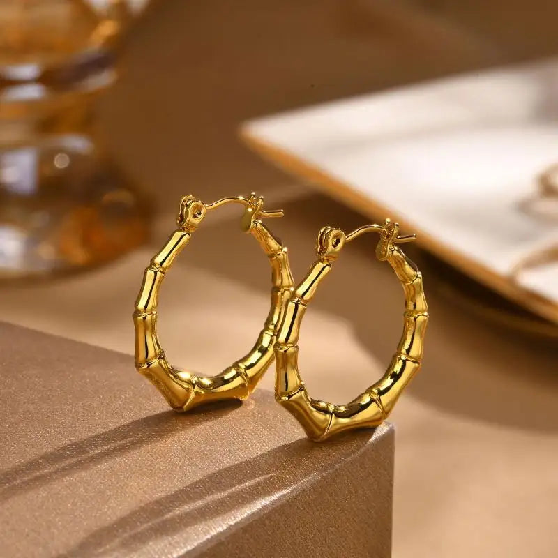 bamboo round hoop Earring - Demifine 18KT Gold Plated