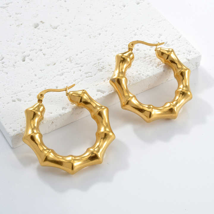 bamboo round hoop Earring - Demifine 18KT Gold Plated