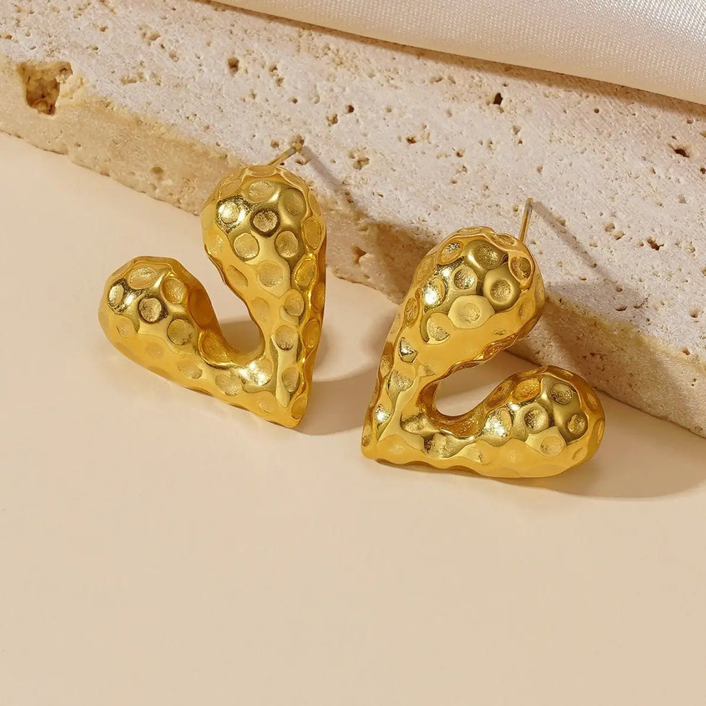 Hammered Heart Statement Earring - Demifine 18KT Gold Plated