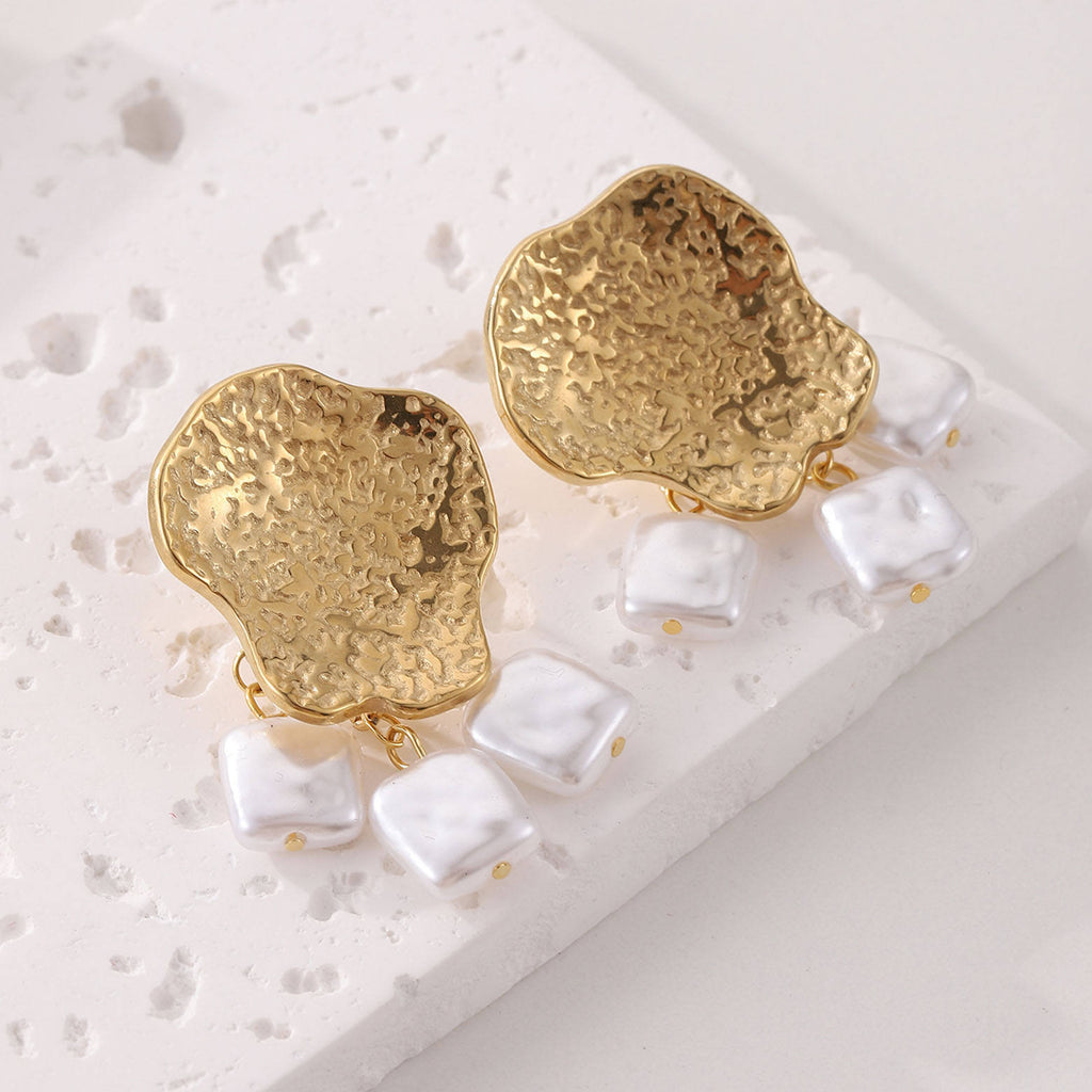 Asymmetric Pearl Stud Earrings - 18KT Gold Plated