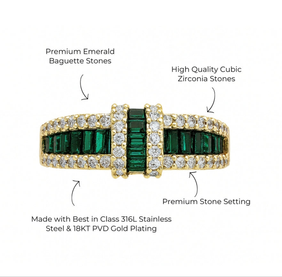 Emerald Regal Bow Ring - Demifine 18KT Gold Plated