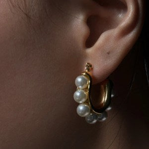 Pearl Drop Hoop Earrings - Demifine 18KT Gold Plated
