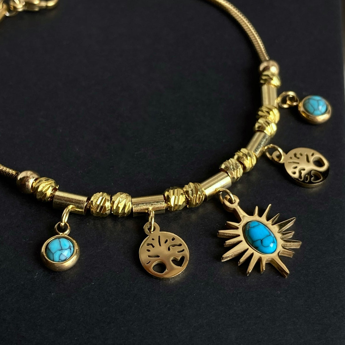 Tree of Life Turquoise Bracelet -18KT Gold Plated