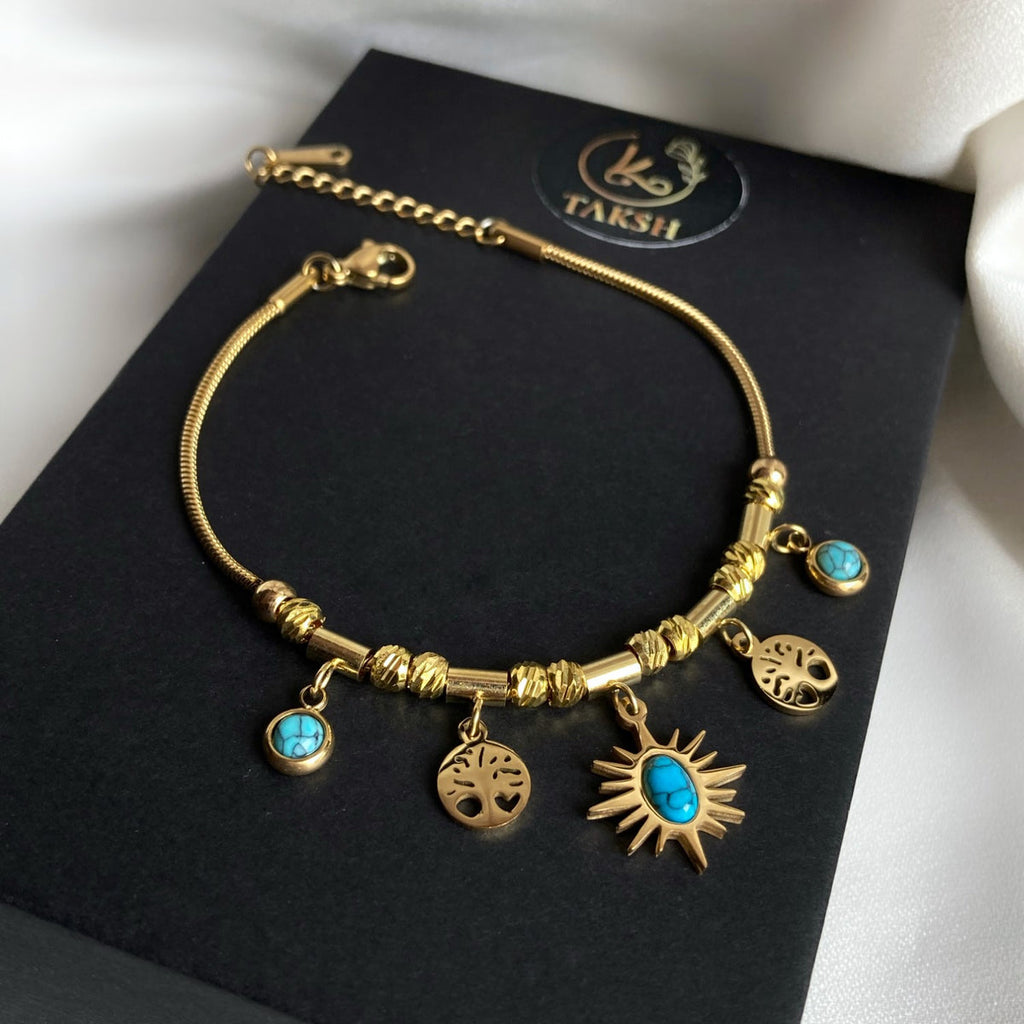 Tree of Life Turquoise Bracelet -18KT Gold Plated