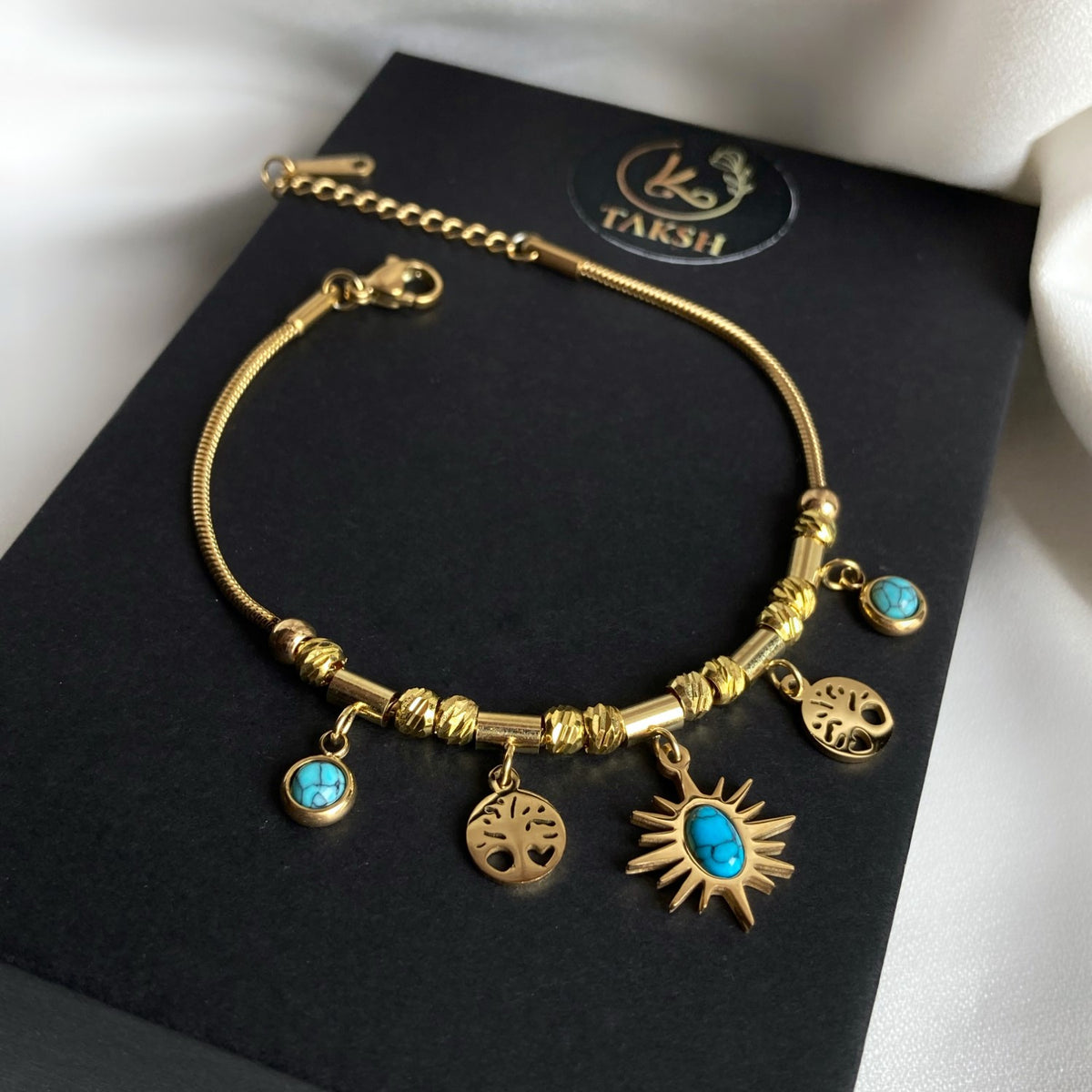 Tree of Life Turquoise Bracelet -18KT Gold Plated