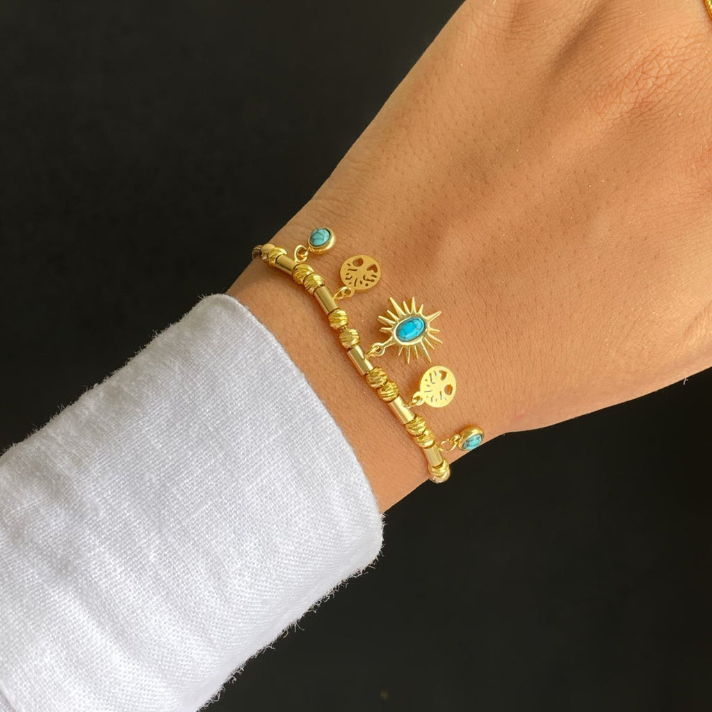 Tree of Life Turquoise Bracelet -18KT Gold Plated