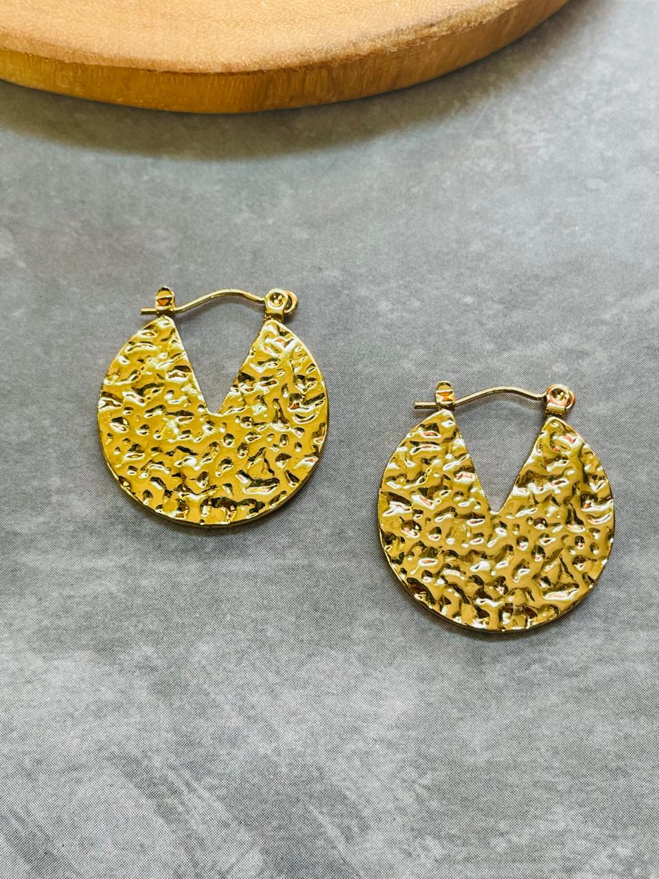 Textured Round Hoop Earrings - Demifine 18KT Gold Plated