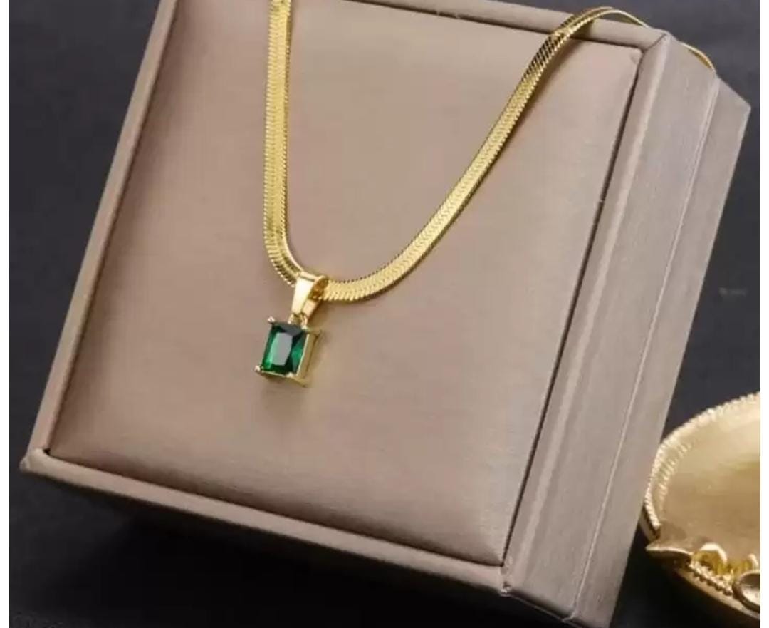 Birthstone Brilliance Emerald Statement Pendant Chain - Demifine 18KT Gold Plated