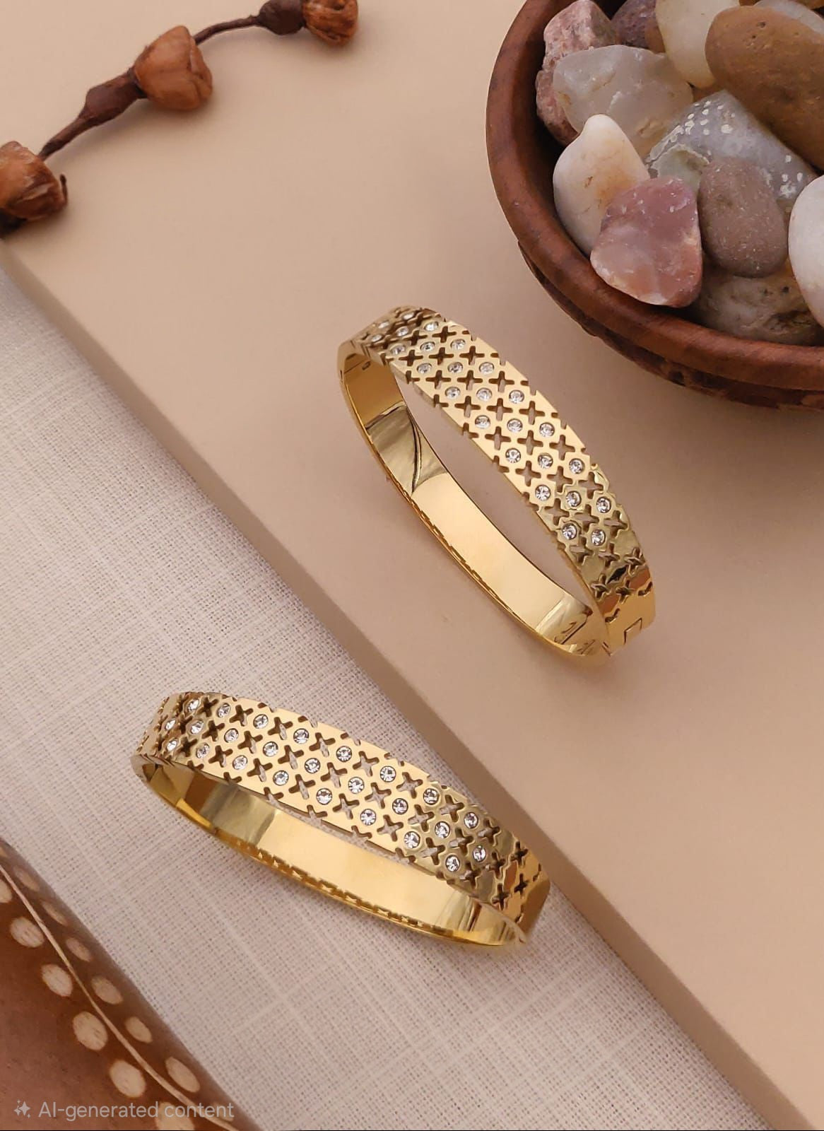 Diamond Pattern Cuff Bracelet - Demifine 18KT Gold Plated
