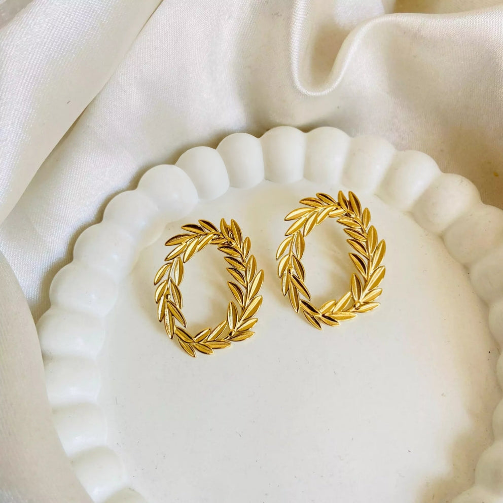 Leaf Stud Earrings - Demifine 18KT Gold Plated