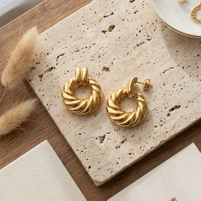 Aurelia Croissant Drop Stud Earrings -  18 KT Gold Plated