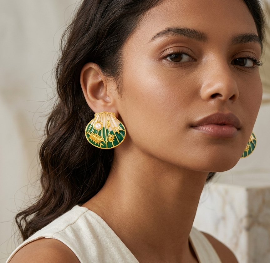 Tidal Treasure Shell Earrings - 18KT Gold Plated