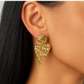 Diamond Heart Drop Earrings -18KT Gold Plated
