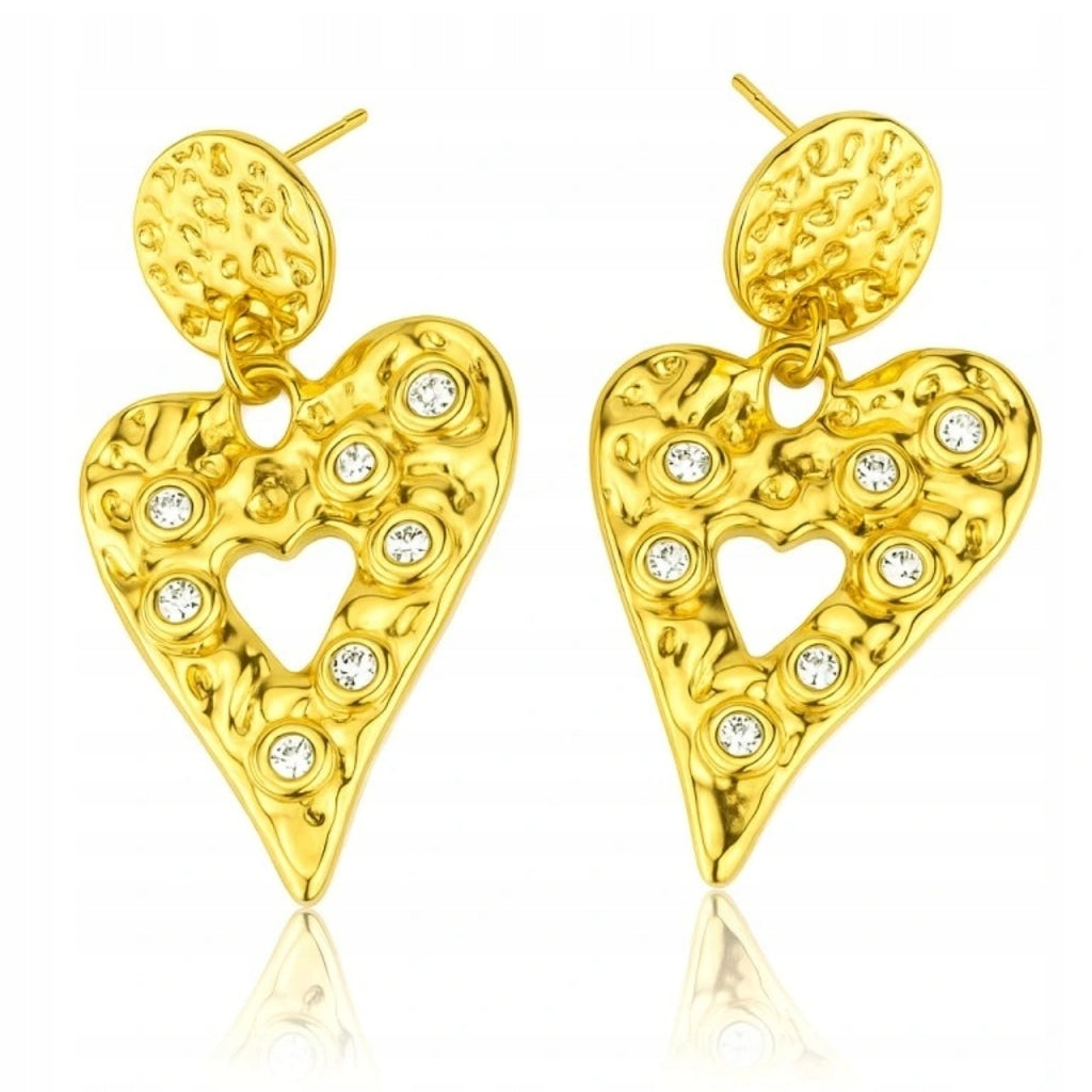 Diamond Heart Drop Earrings -18KT Gold Plated