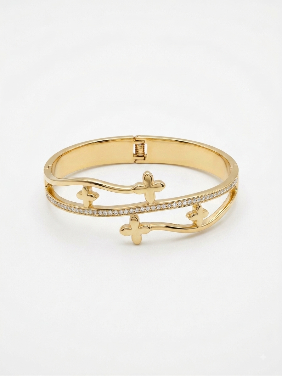 Amora Fleur Cuff Bracelet - 18KT Gold Plated