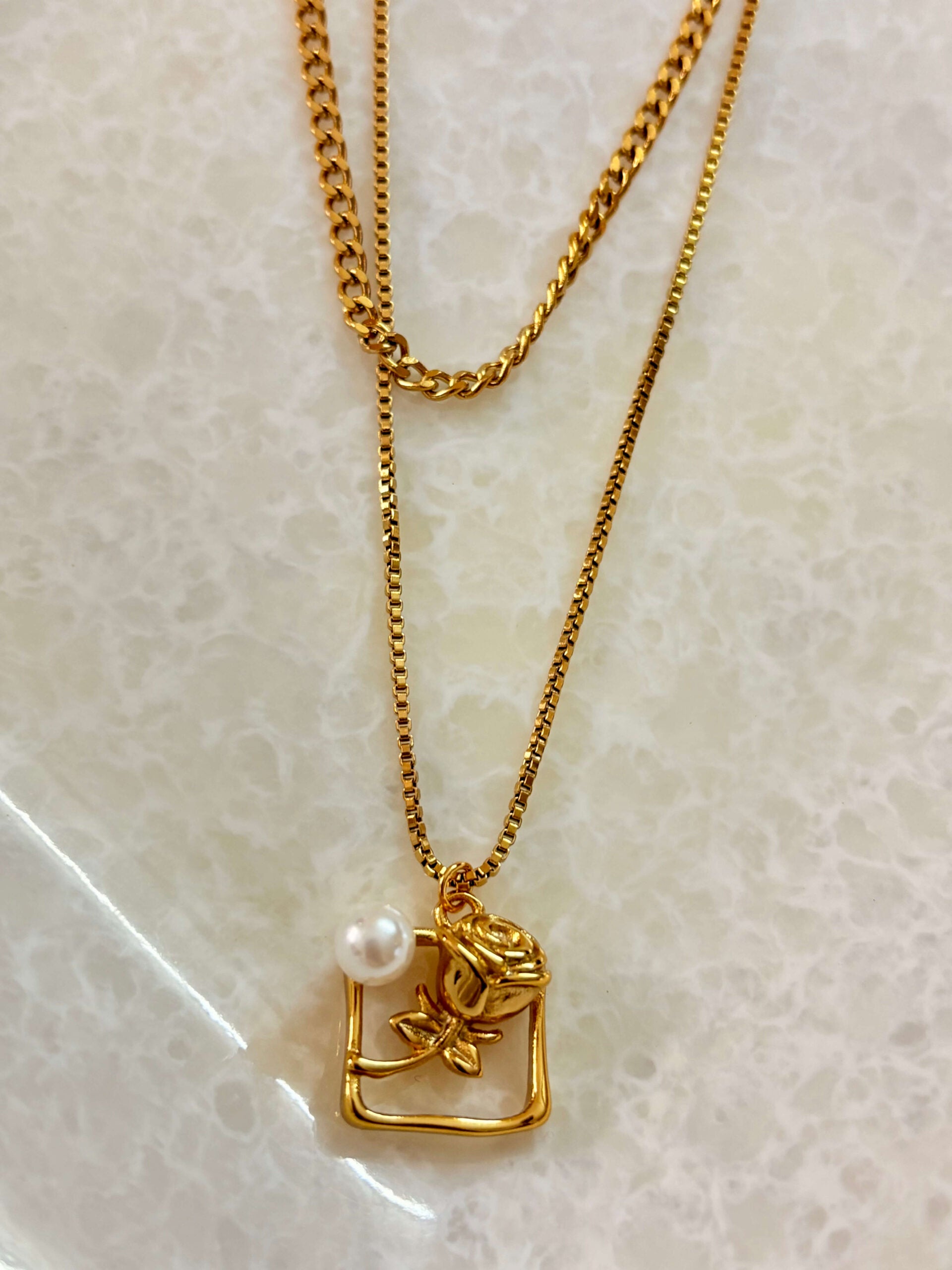 Perlaire Rose Multilayer Pendant -18KT Gold Plated