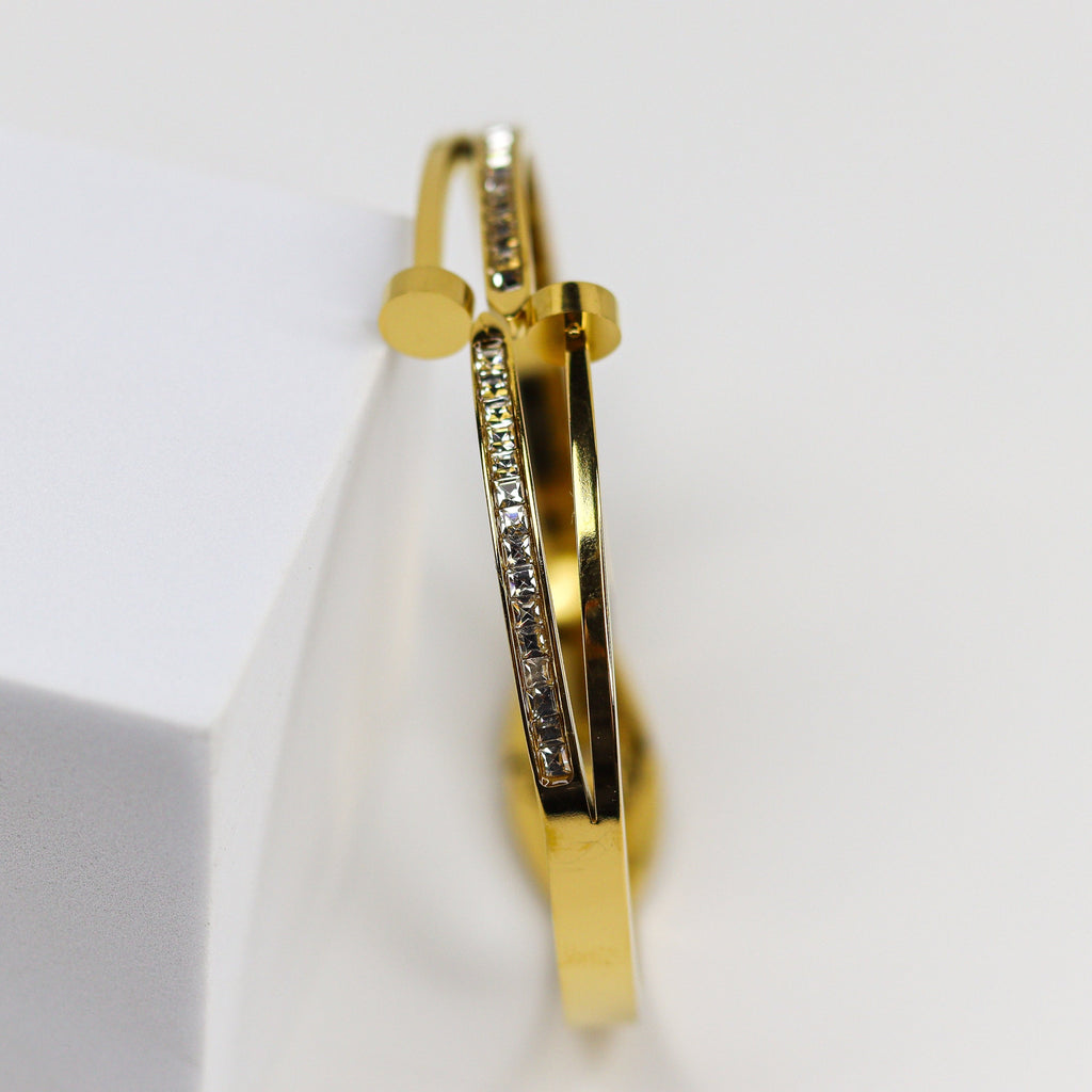 Diamond Studded Nail Cuff Bracelet - Demifine 18KT Gold Plated