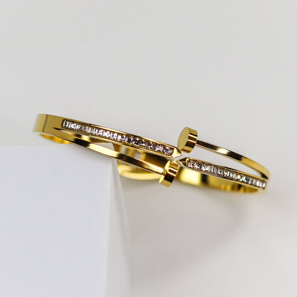 Diamond Studded Nail Cuff Bracelet - Demifine 18KT Gold Plated