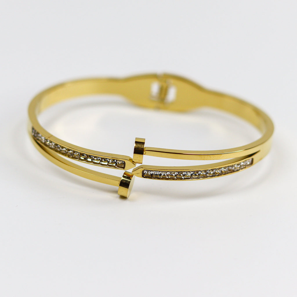 Diamond Studded Nail Cuff Bracelet - Demifine 18KT Gold Plated