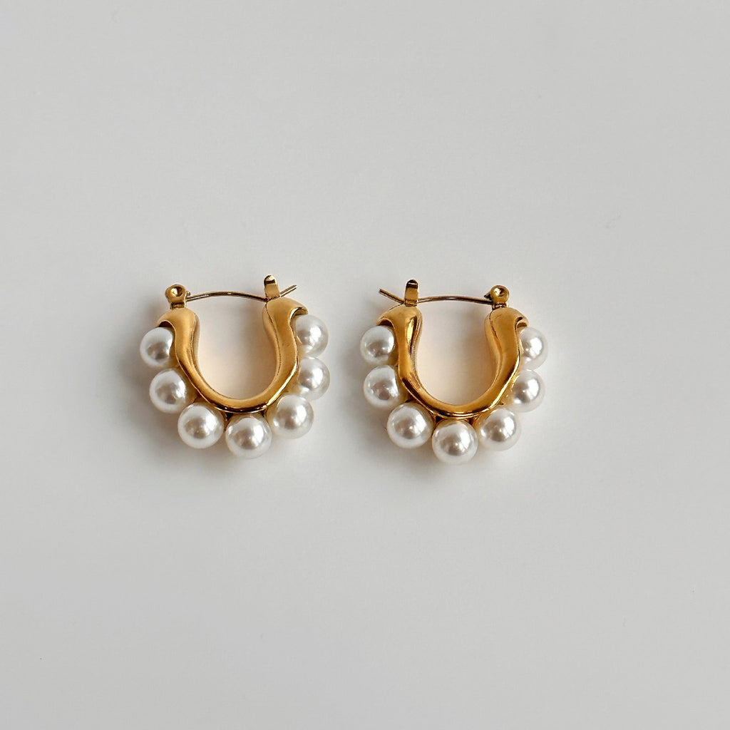 Pearl Drop Hoop Earrings - Demifine 18KT Gold Plated