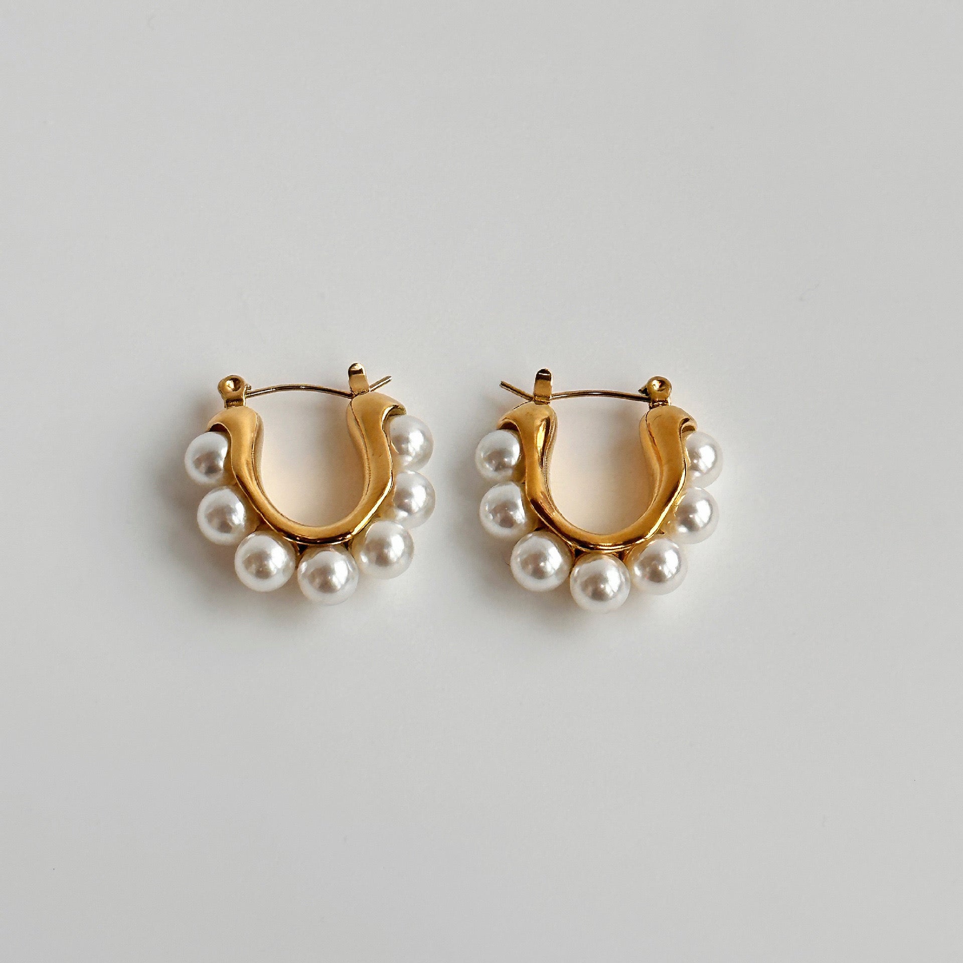Pearl Drop Hoop Earrings - Demifine 18KT Gold Plated