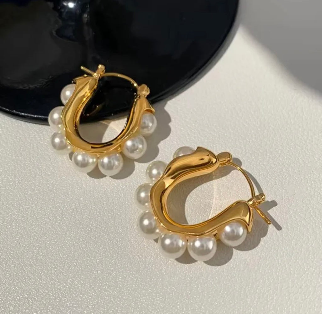 Pearl Drop Hoop Earrings - Demifine 18KT Gold Plated