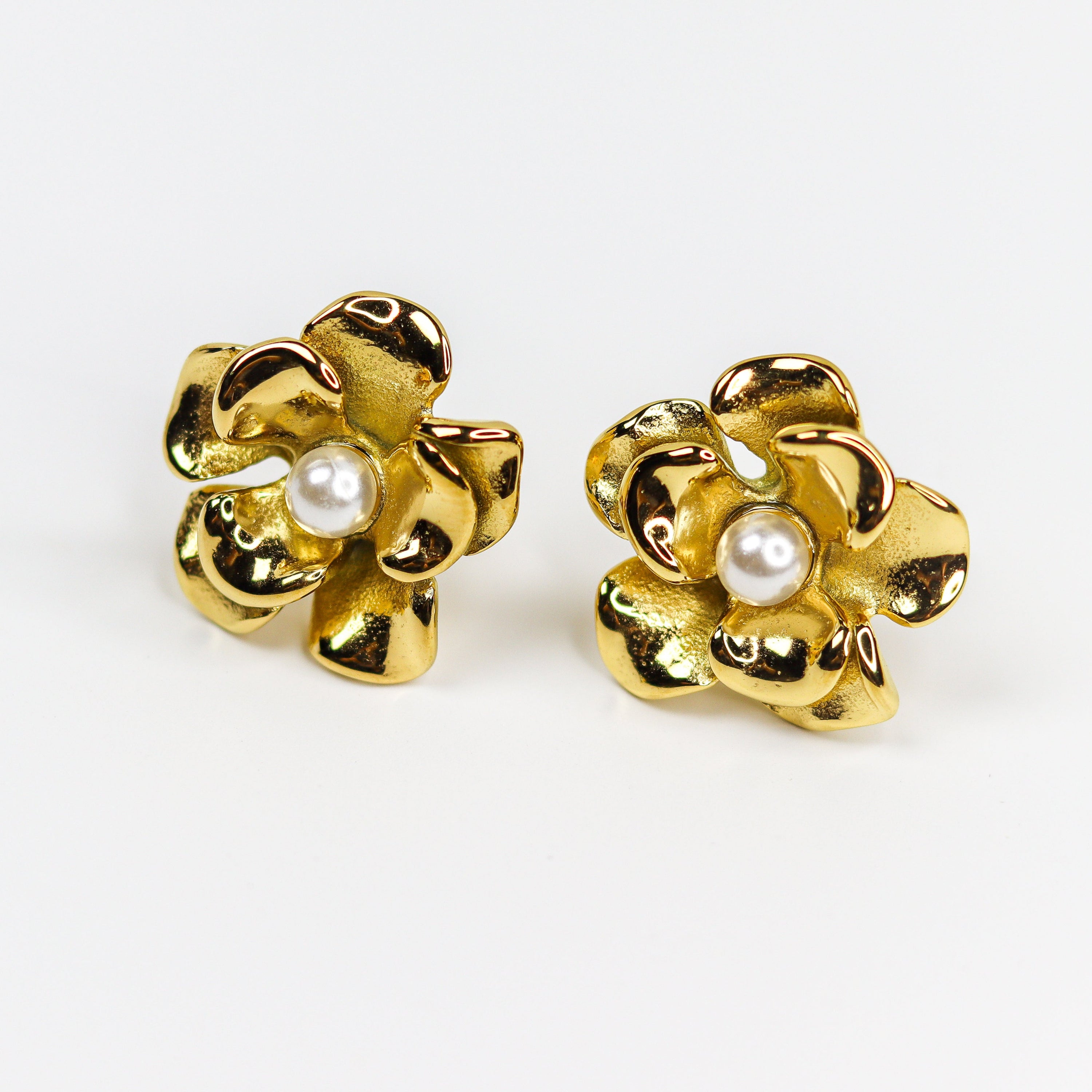 Pearl Studded Rose Earring - Demifine 18KT Gold Plated