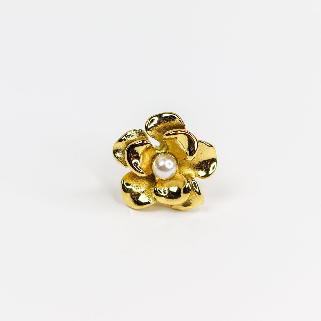 Pearl Studded Rose Earrings - Demifine 18KT Gold Plated