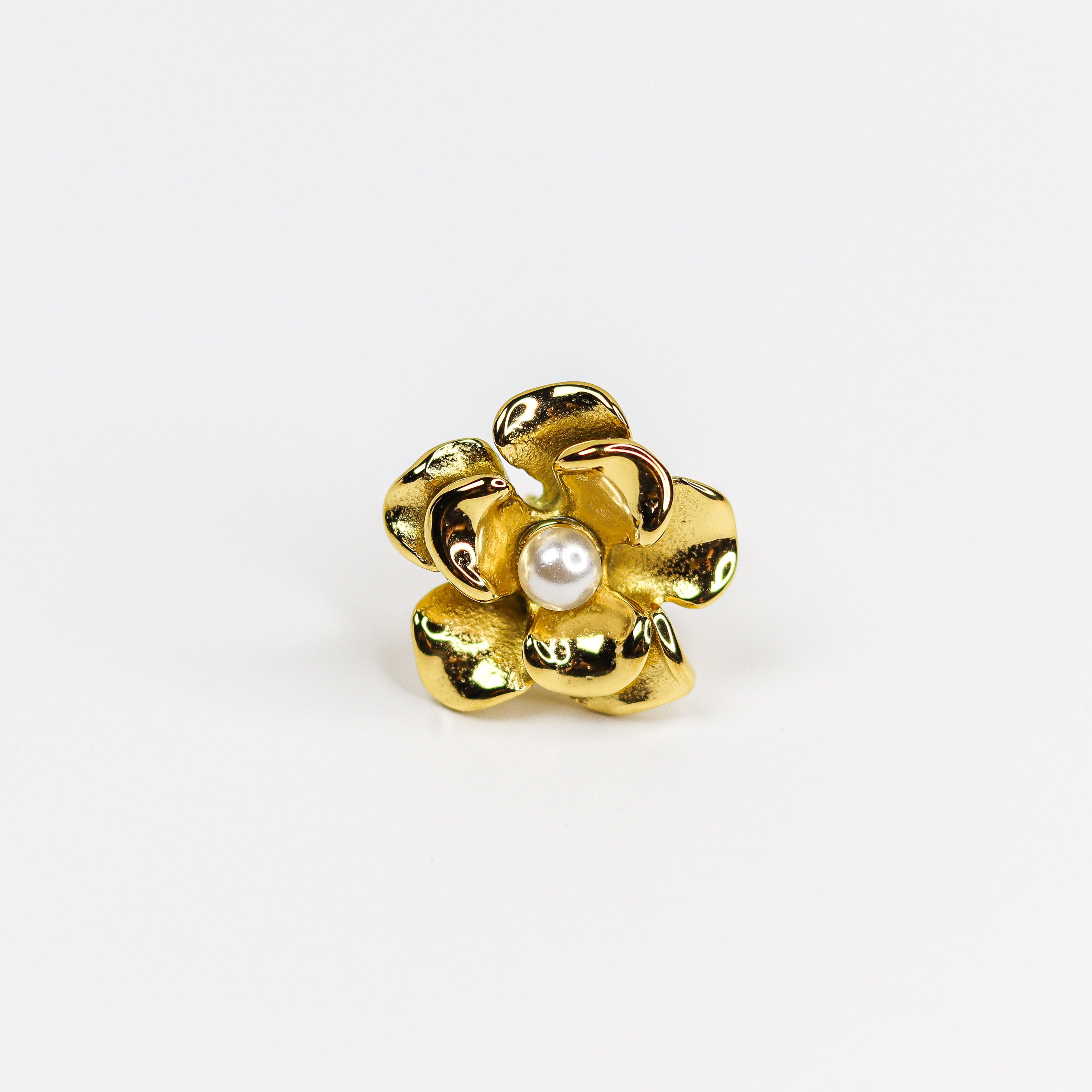 Pearl Studded Rose Earring - Demifine 18KT Gold Plated