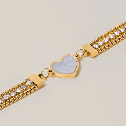 Mother of Pearl Heart Bracelet- Demifine 18KT Gold Plated