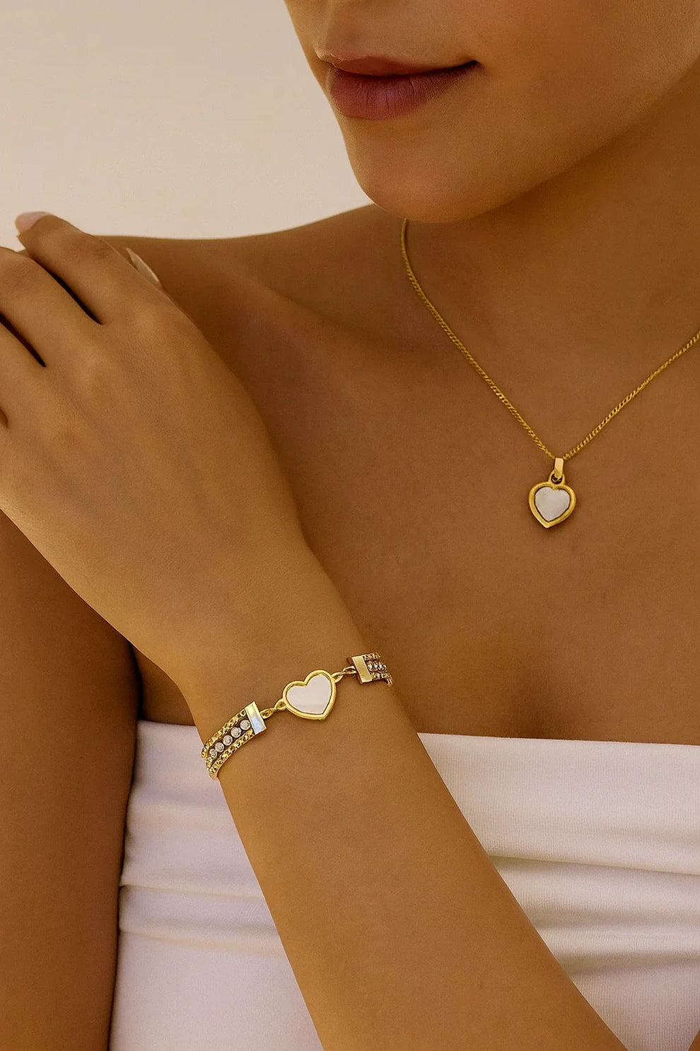 Mother of Pearl Heart Bracelet- Demifine 18KT Gold Plated