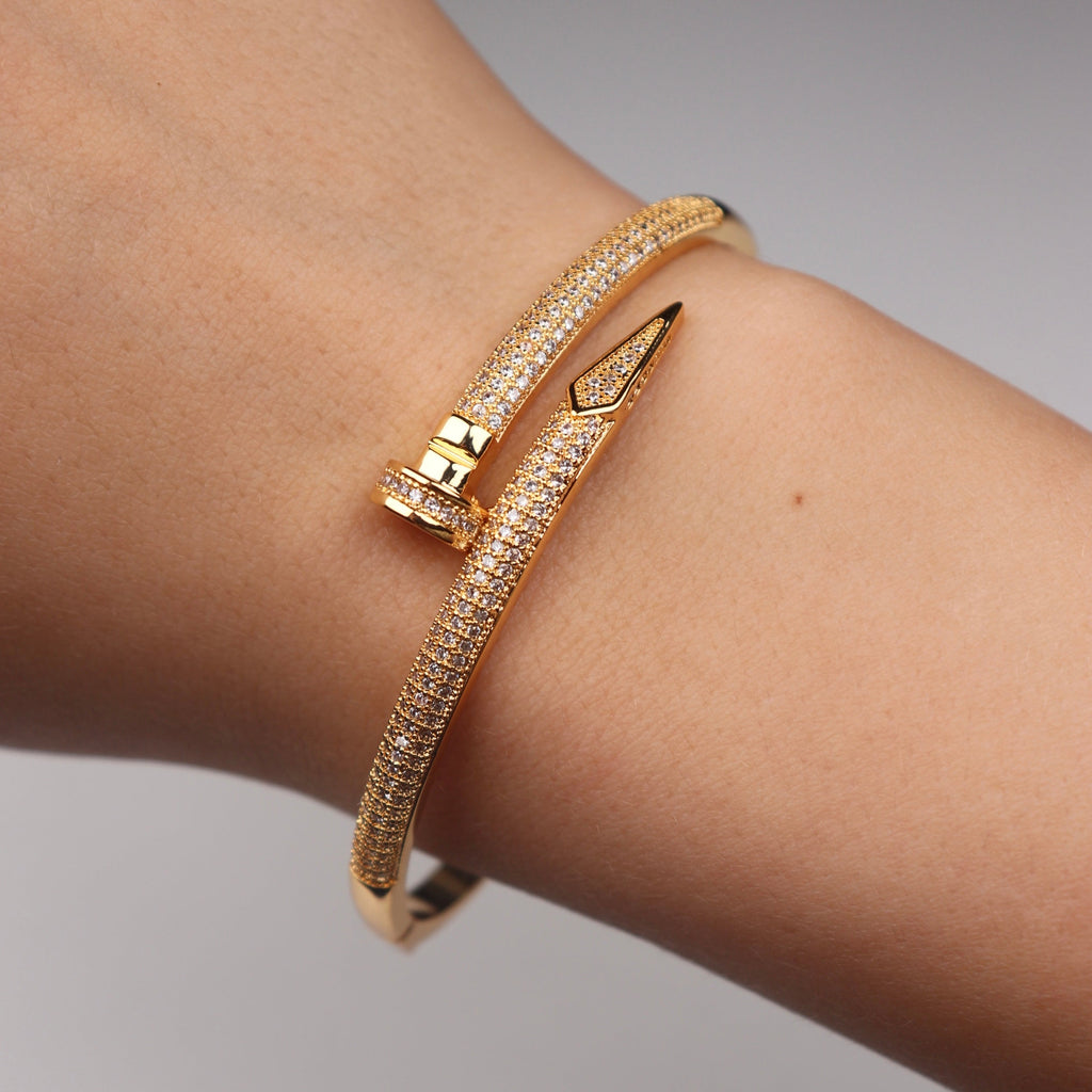 Zirconia Studded Nail Cuff Bracelet -18KT Gold Plated