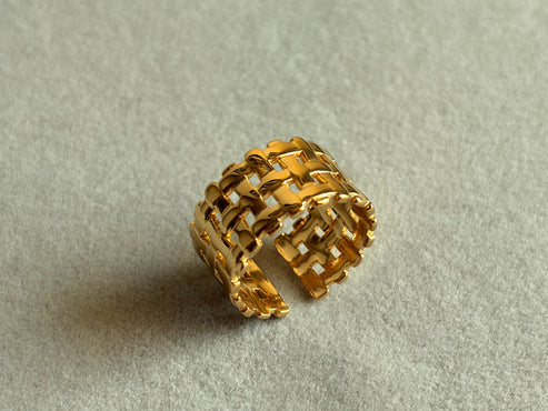 Geometric Fabric Inspired Statement Ring - Demifine 18KT Gold Plated
