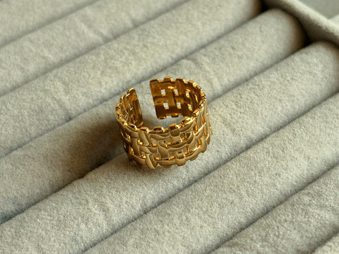 Geometric Fabric Inspired Statement Ring - Demifine 18KT Gold Plated