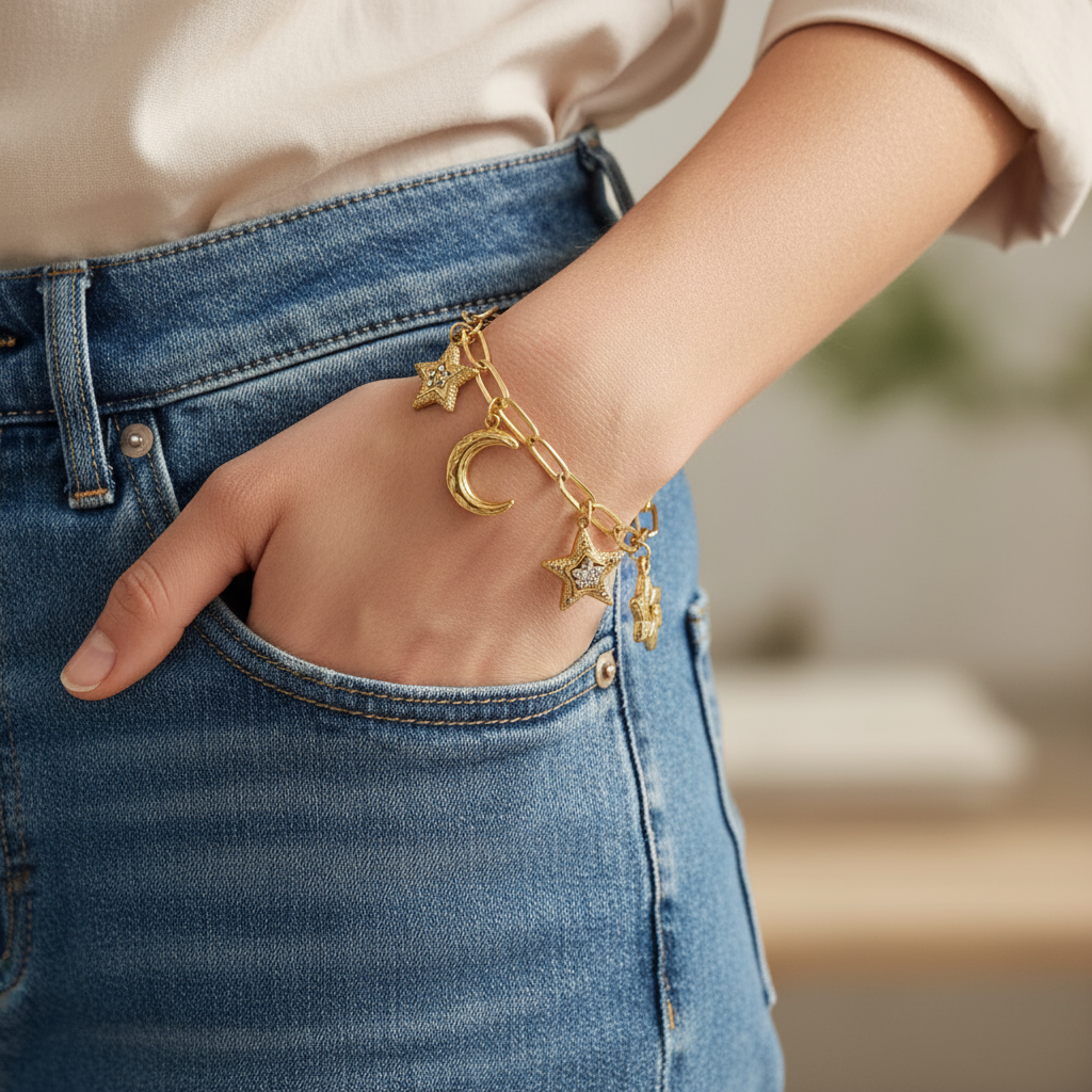 Entire Constellation Moon, Star Charms Bracelet - Demifine 18KT Gold Plated