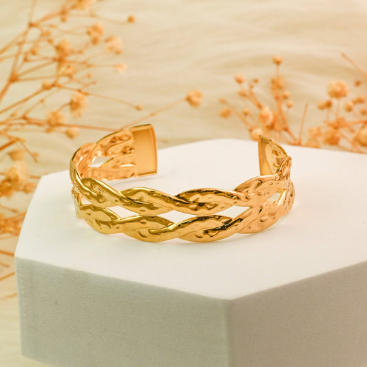 Textured Hammered Cuff Bracelet - Demifine 18KT Gold Plated