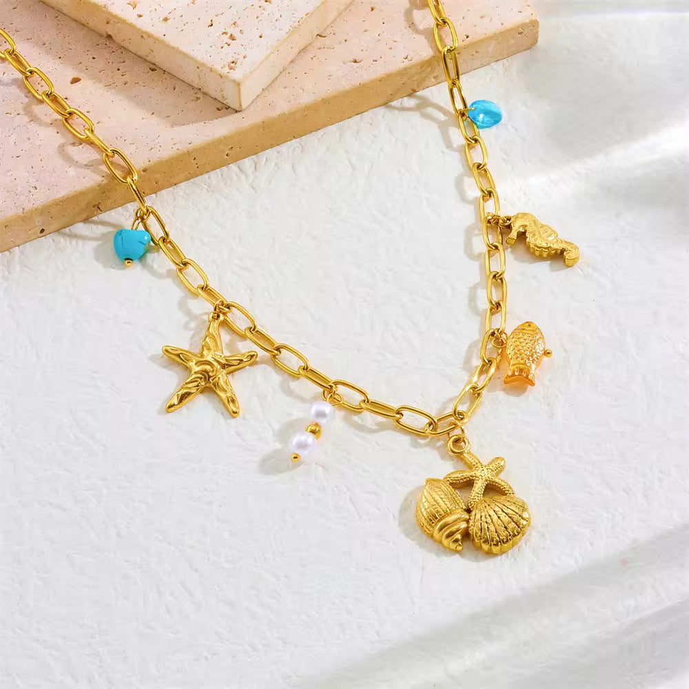 Oceanic Vista Shell Multicharm Pendant- Demifine 18KT Gold Plated
