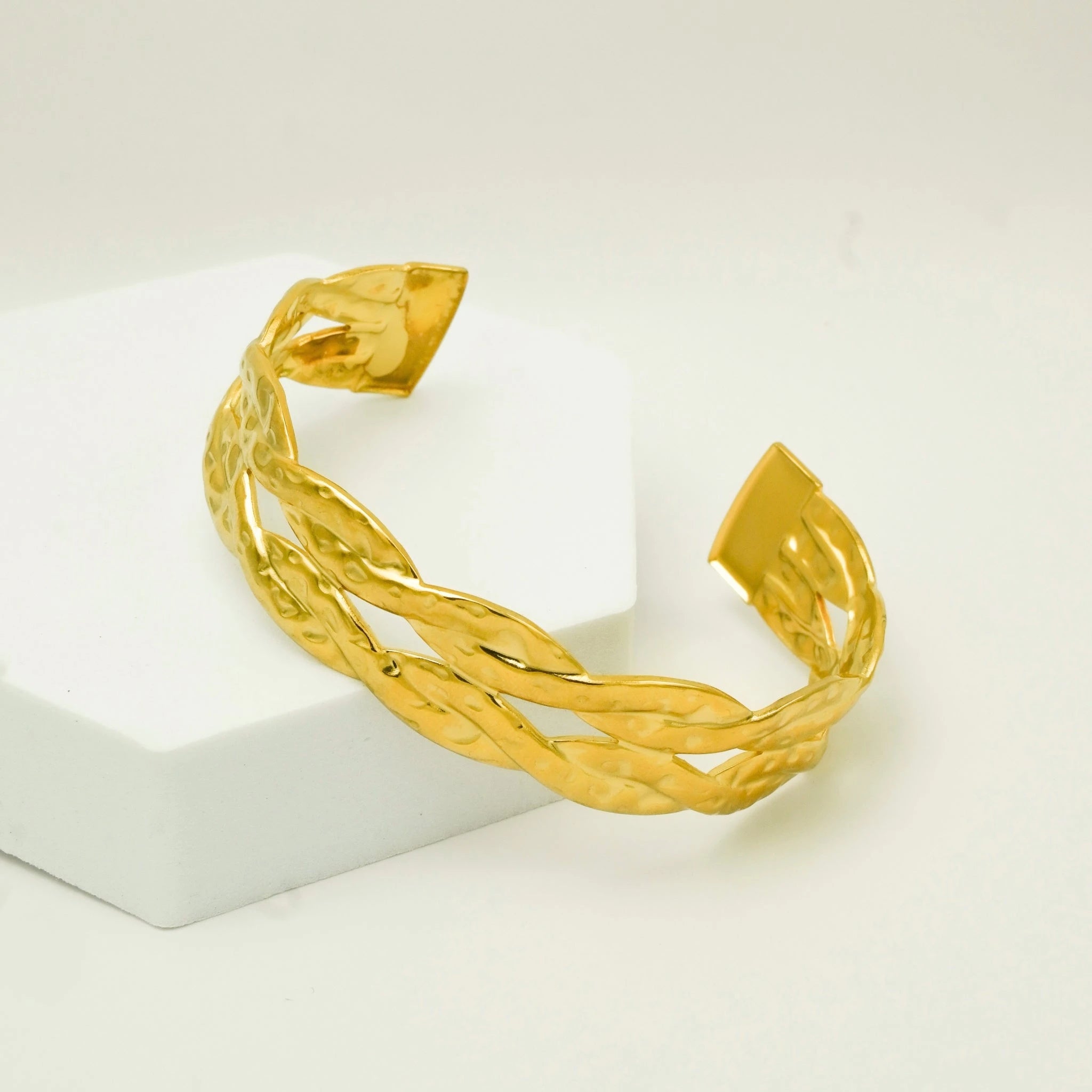 Textured Hammered Cuff Bracelet - Demifine 18KT Gold Plated