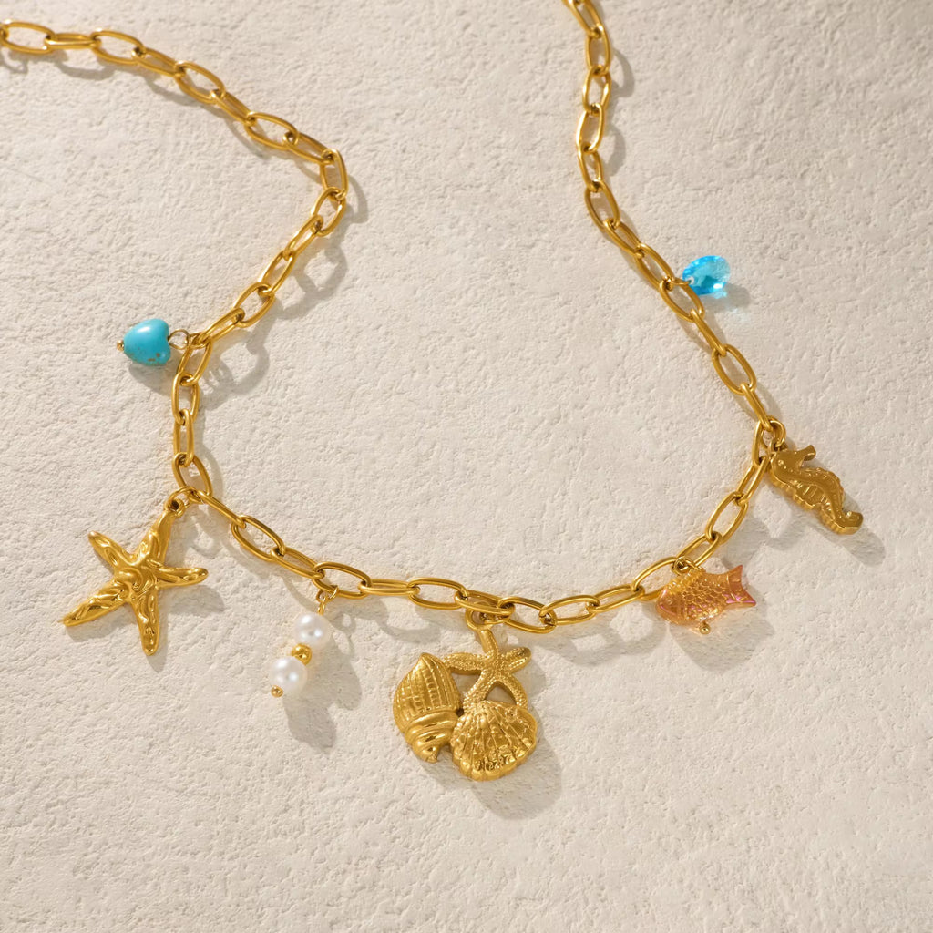Oceanic Vista Shell Multicharm Pendant- Demifine 18KT Gold Plated