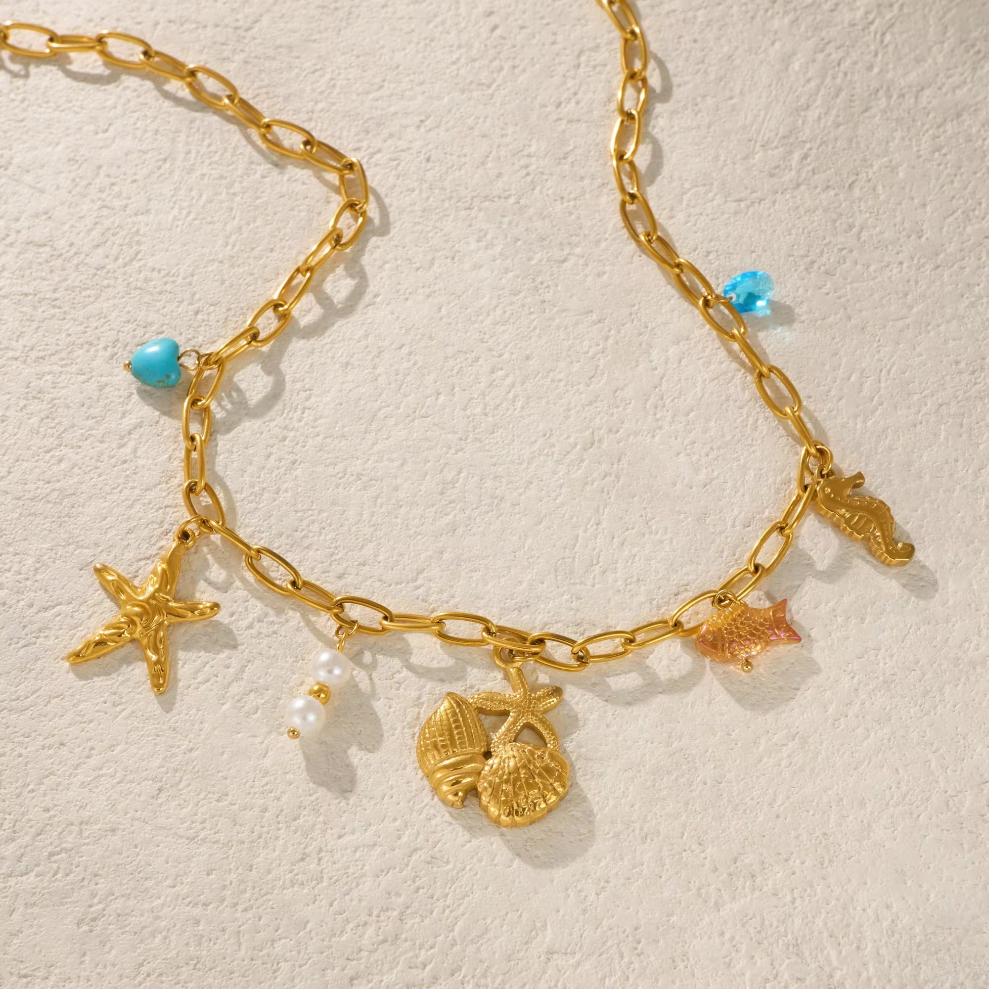 Oceanic Vista Shell Multicharm Pendant- Demifine 18KT Gold Plated