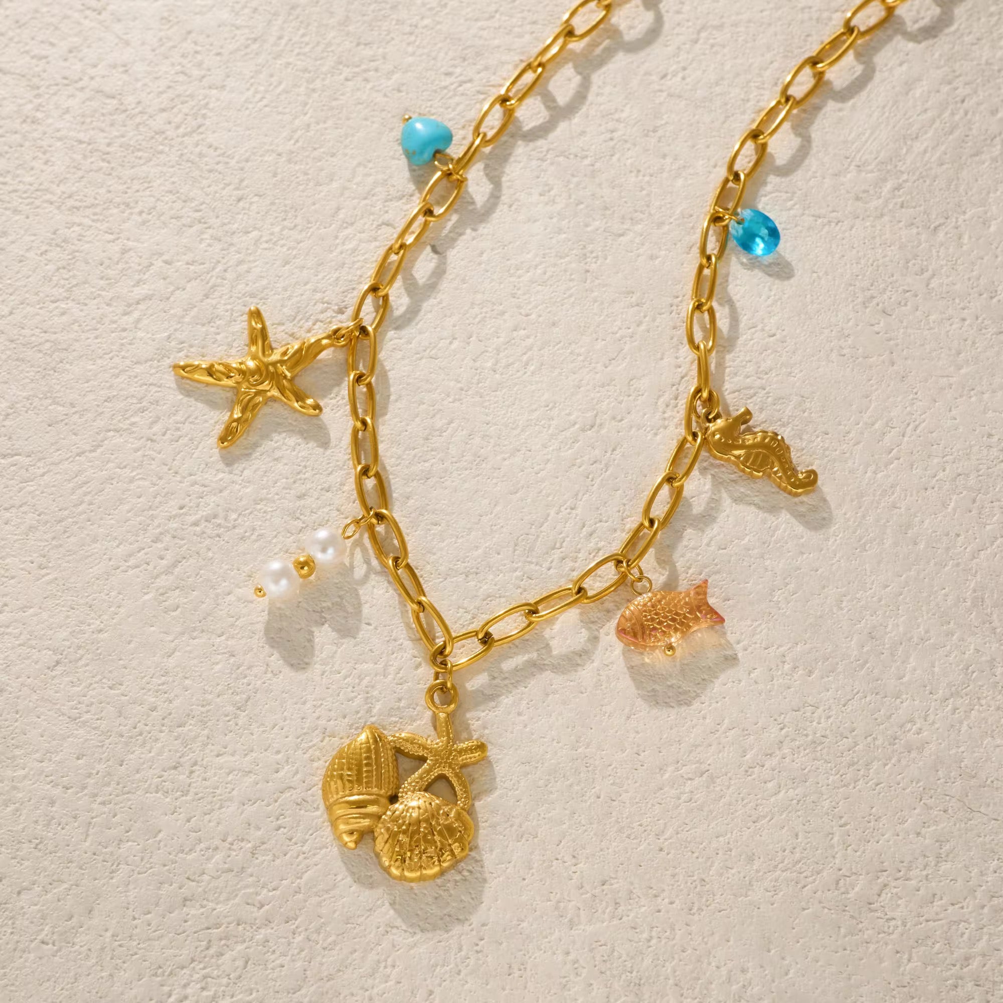 Oceanic Vista Shell Multicharm Pendant- Demifine 18KT Gold Plated