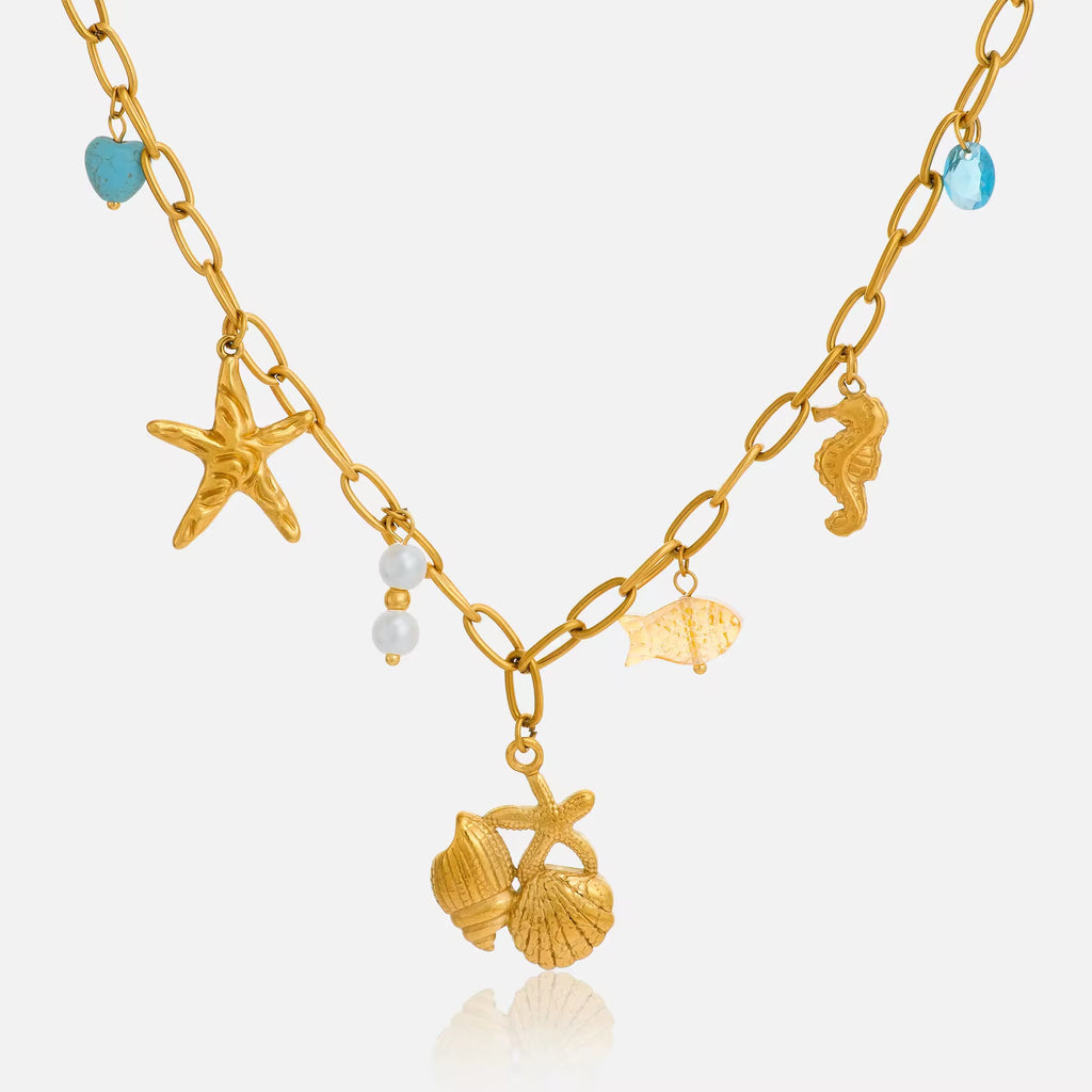 Oceanic Vista Shell Multicharm Pendant- Demifine 18KT Gold Plated